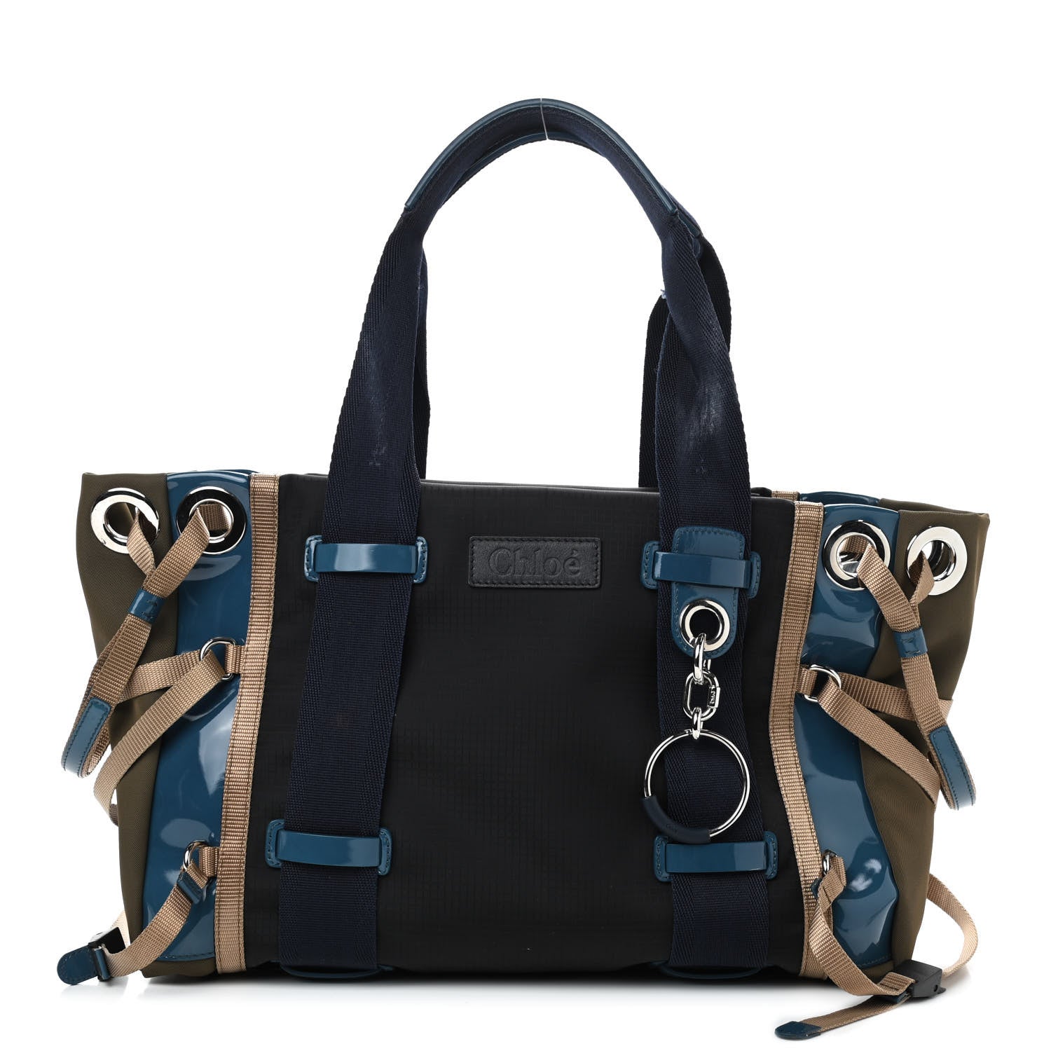 Chloe Nylon Canvas Glossy Lambskin Medium Tao Zipped Tote Blue Green 1 of 13