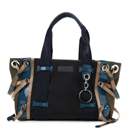 Chloe Nylon Canvas Glossy Lambskin Medium Tao Zipped Tote Blue Green 1 of 13