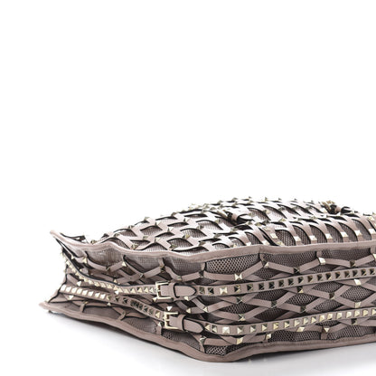 Valentino Garavani Vitello Lattice Mesh Rockstud Shopper Tote Poudre 8 of 11