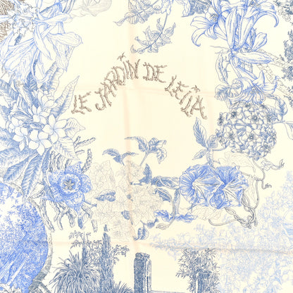 Hermes Cashmere Silk Le Jardin de Leila Shawl 140 White Ciel Etoupe 2 of 4
