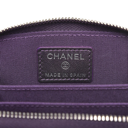 Chanel Metallic Lambskin Quilted Zip Around Coin Purse Wallet Purple 6 of 8