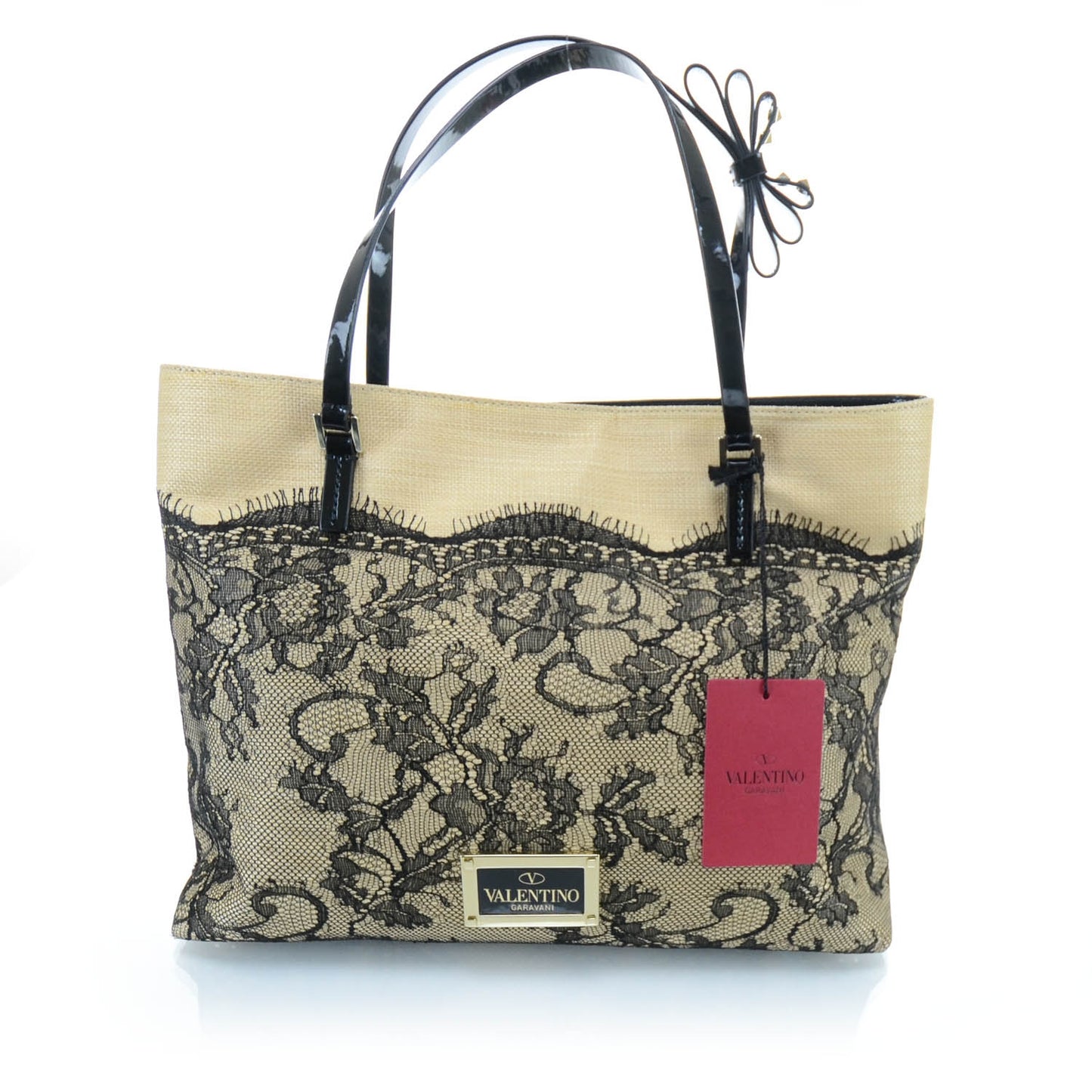 Raffia Straw and Lace Tote