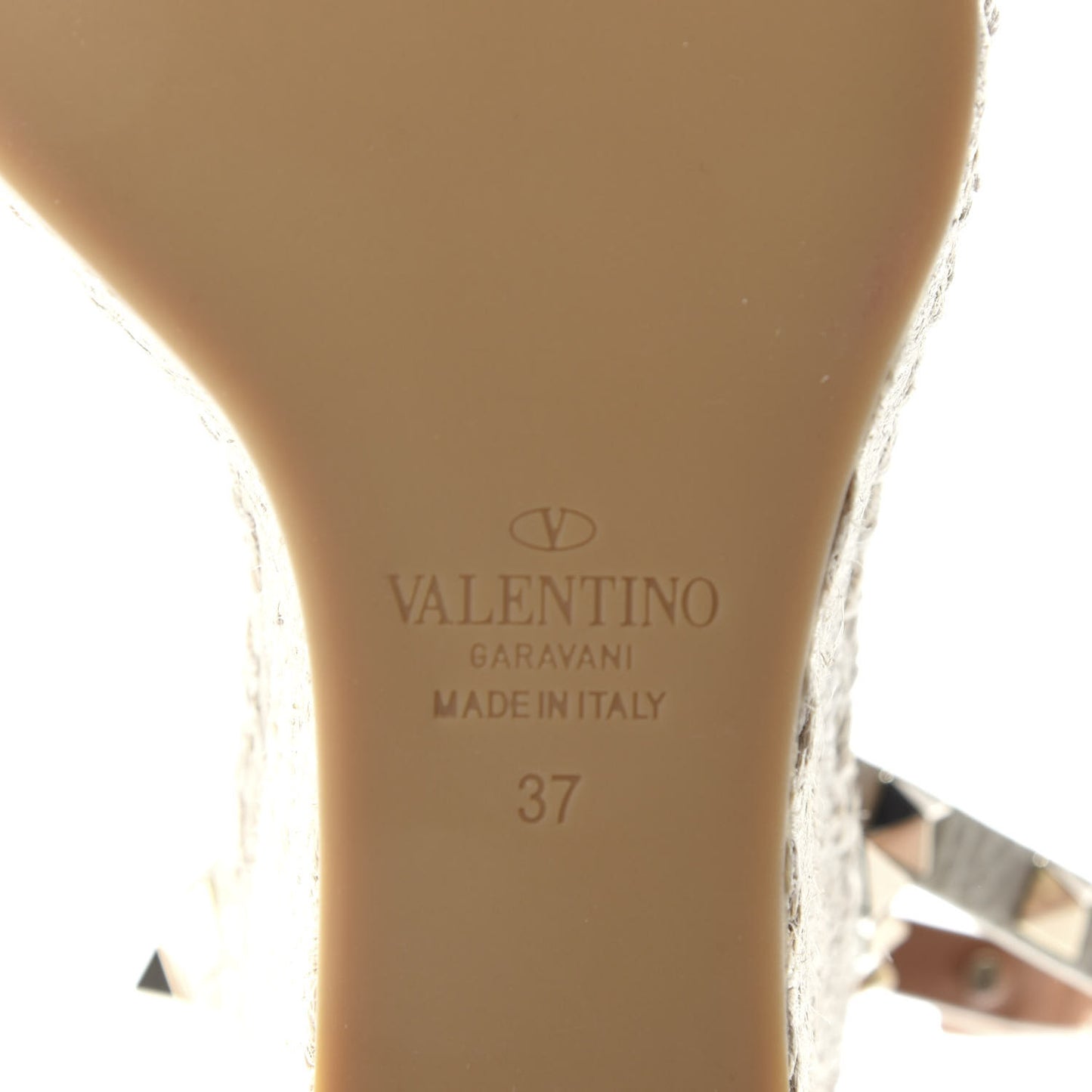 Grained Calfskin Rockstud Ankle Strap Espadrille 15/105mm Wedge Sandals 37 Light Ivory Natural