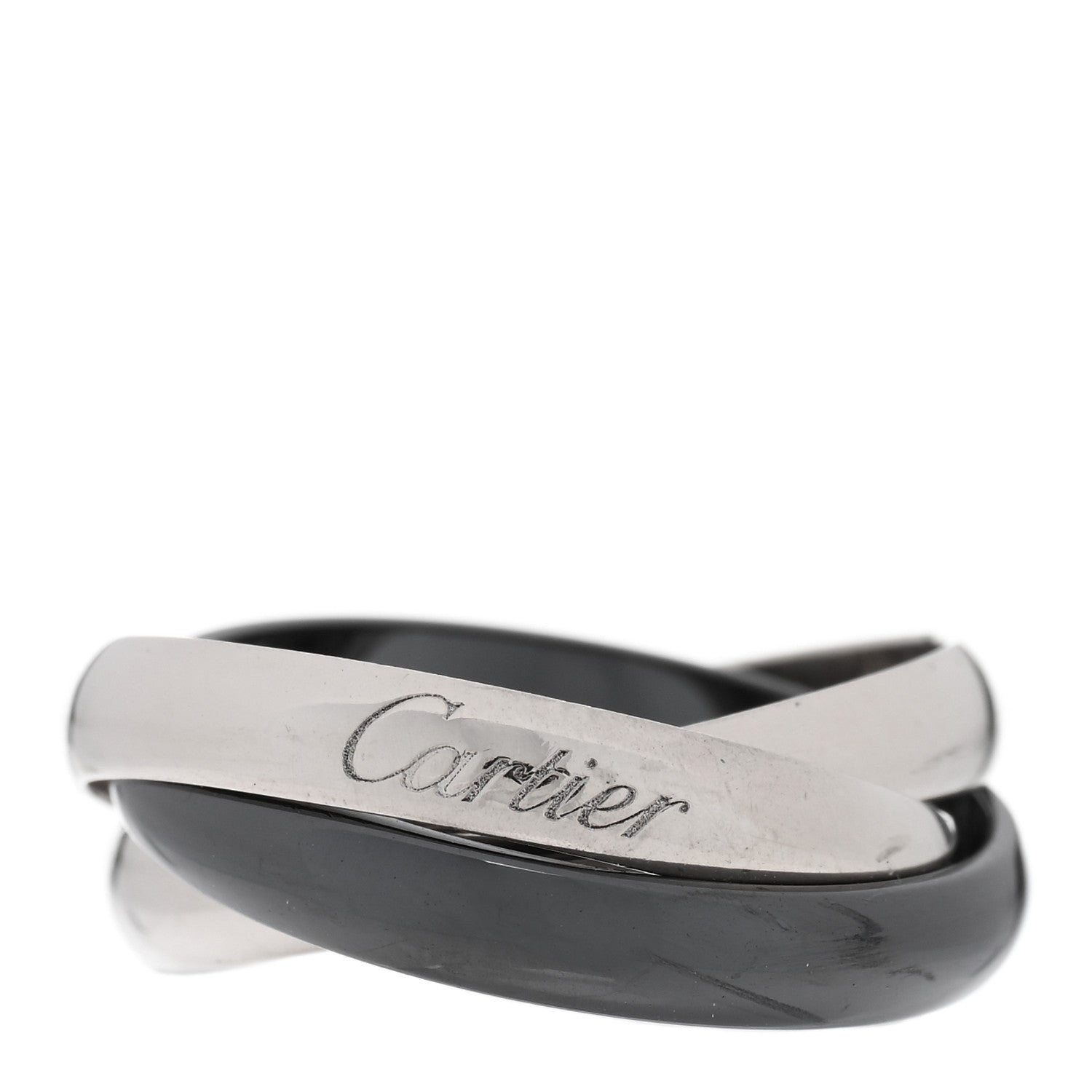 Cartier 18K White Gold Black Ceramic Trinity Ring 57 8 1 of 4