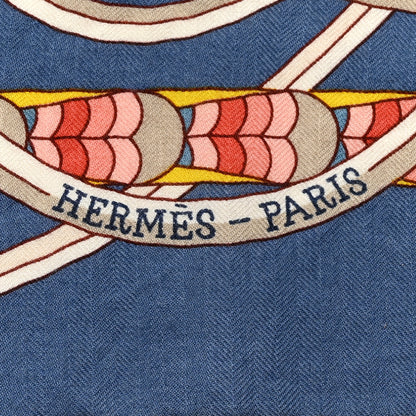 Hermes Cashmere Silk L'Ombrelle Magique Shawl 140 Bleu Jean Vieux Rose 2 of 13