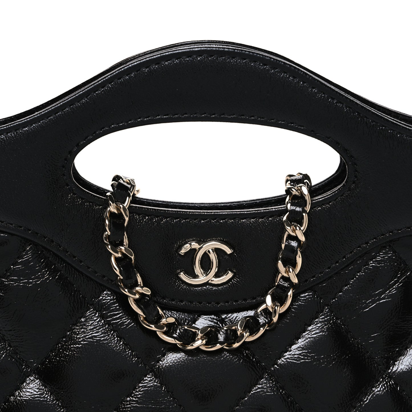 Shiny Crumpled Calfskin Quilted Nano 31 Shopping Bag Black