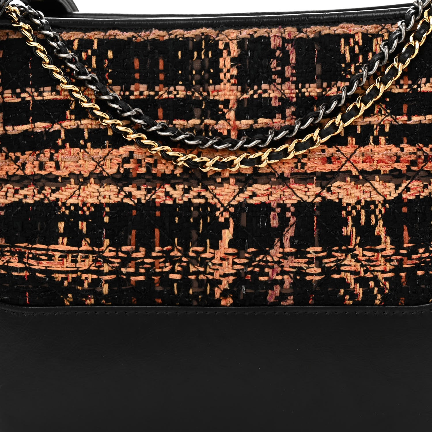 Chanel Tweed Calfskin Medium Gabrielle Hobo Black Brown 8 of 11