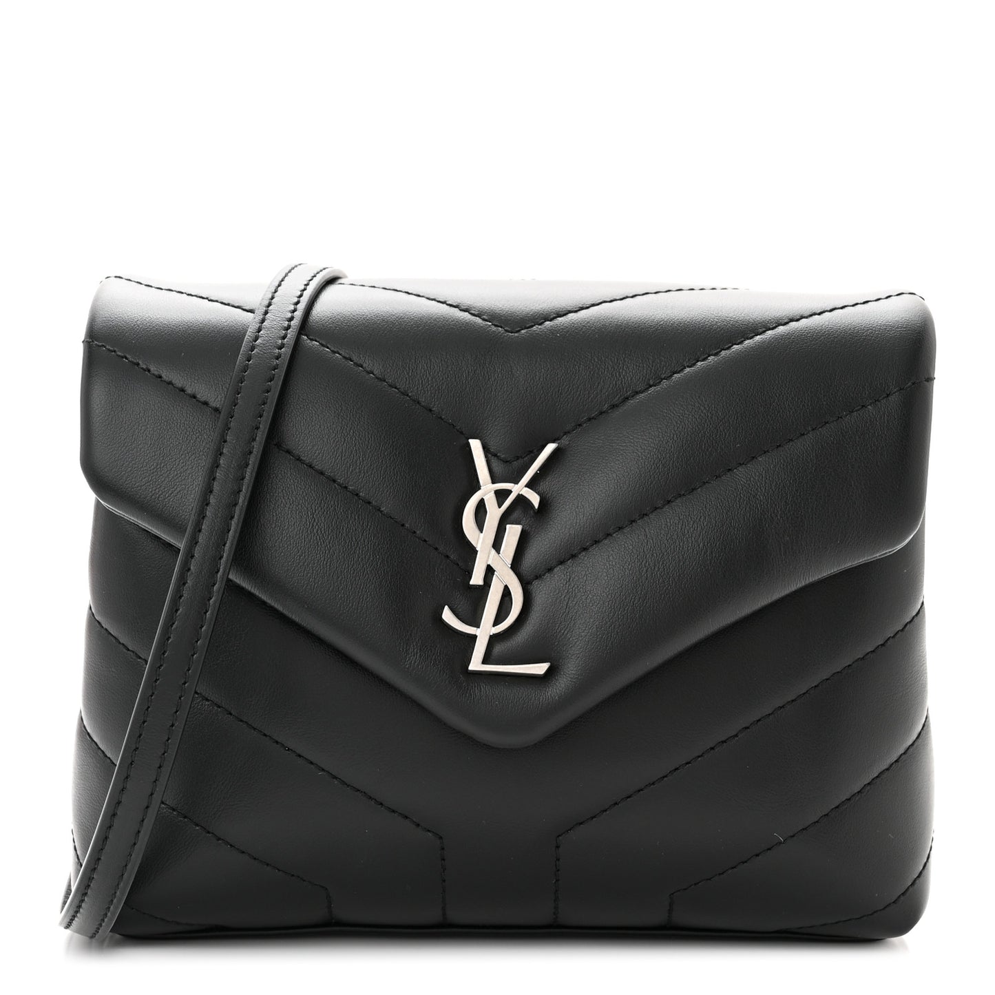 Calfskin Y Quilted Monogram Toy Loulou Crossbody Bag Black