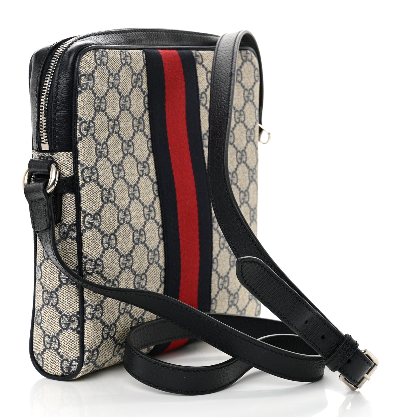 GG Supreme Monogram Textured Dollar Calfskin Web Small Ophidia Messenger Bag Beige Blue