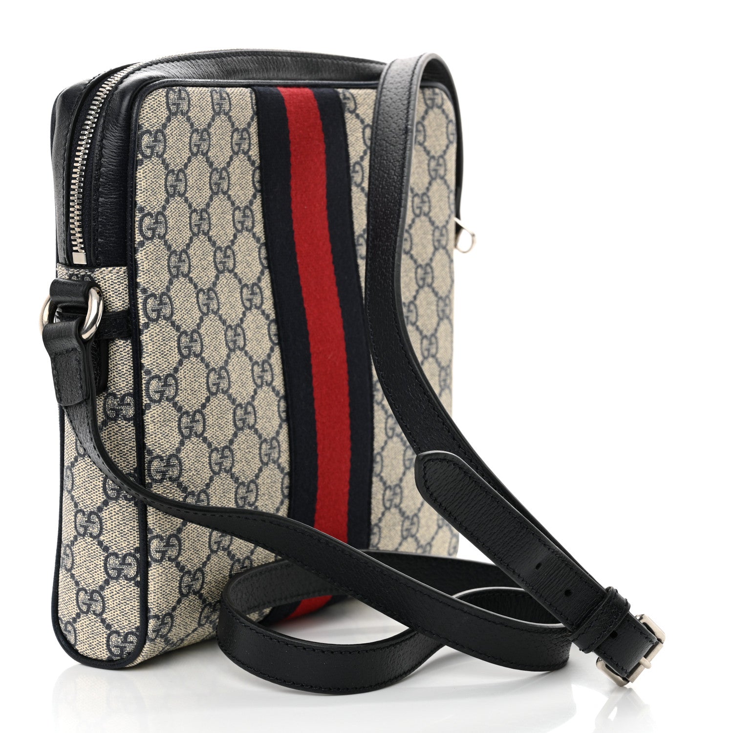 Gucci GG Supreme Monogram Textured Dollar Calfskin Web Small Ophidia Messenger Bag Beige Blue 3 of 10