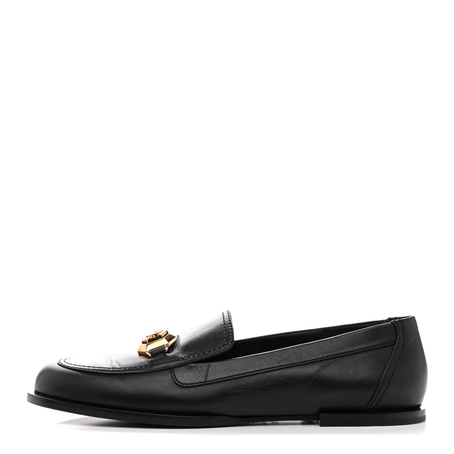 Shiny Calfskin Metal CC Mocassin Loafers 38.5 Black