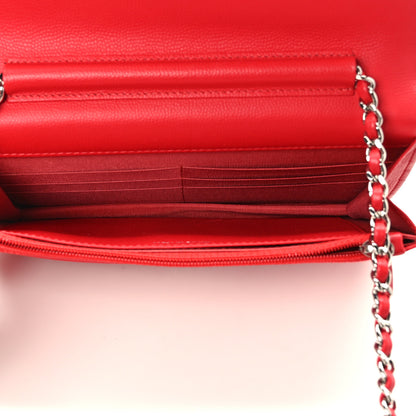Chanel Caviar Camellia Embossed Wallet On Chain WOC Red 5 of 14