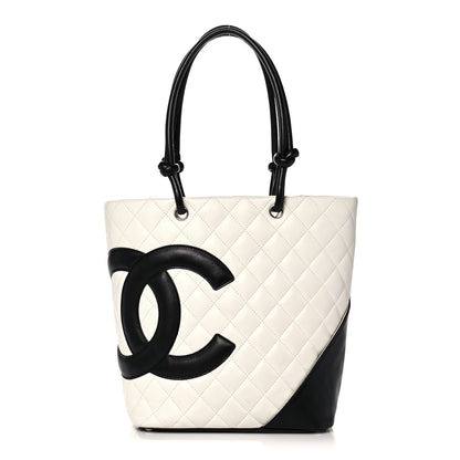 Chanel Calfskin Quilted Medium Cambon Tote White Black 1 of 11