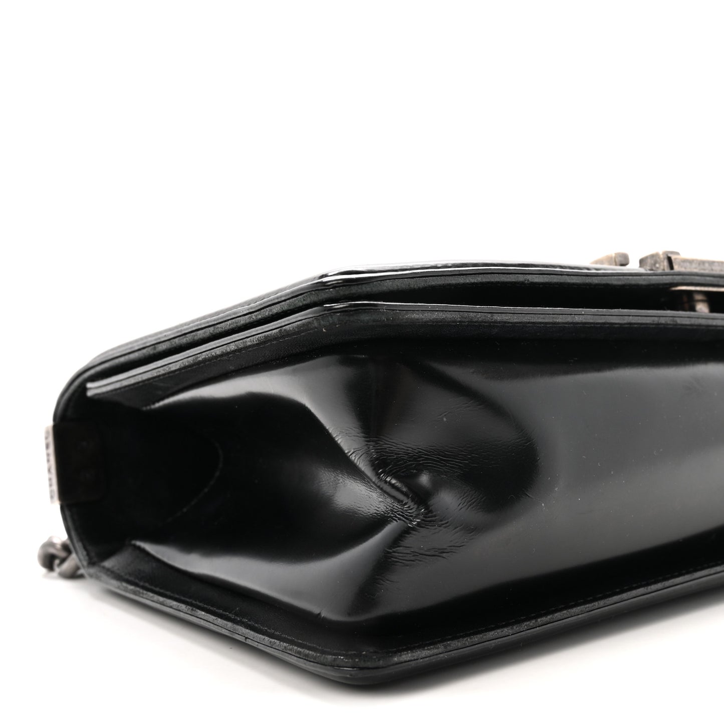 Glazed Calfskin Medium Boy Flap Black