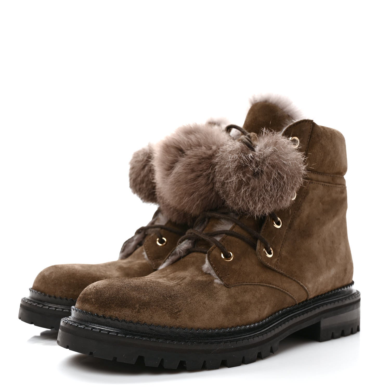 Jimmy Choo Suede Rabbit Fur Pom Pom Elba Flat Boots 39 Mink 3 of 8