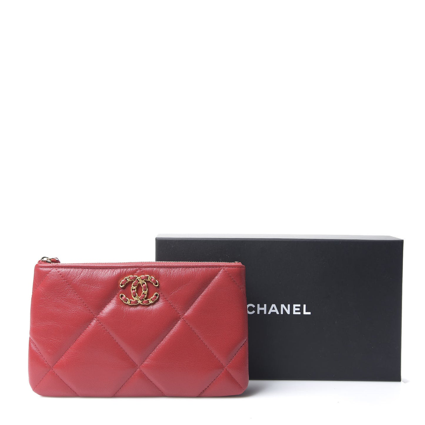 Goatskin Quilted 19 Cosmetic Case Red