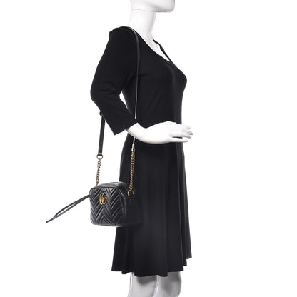 Gucci Calfskin Matelasse Small GG Marmont Chain Shoulder Bag Black 2 of 9