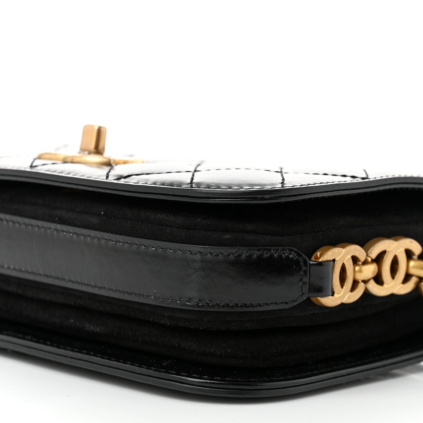 Shiny Calfskin Quilted Suede Goatskin Mini Messenger Black