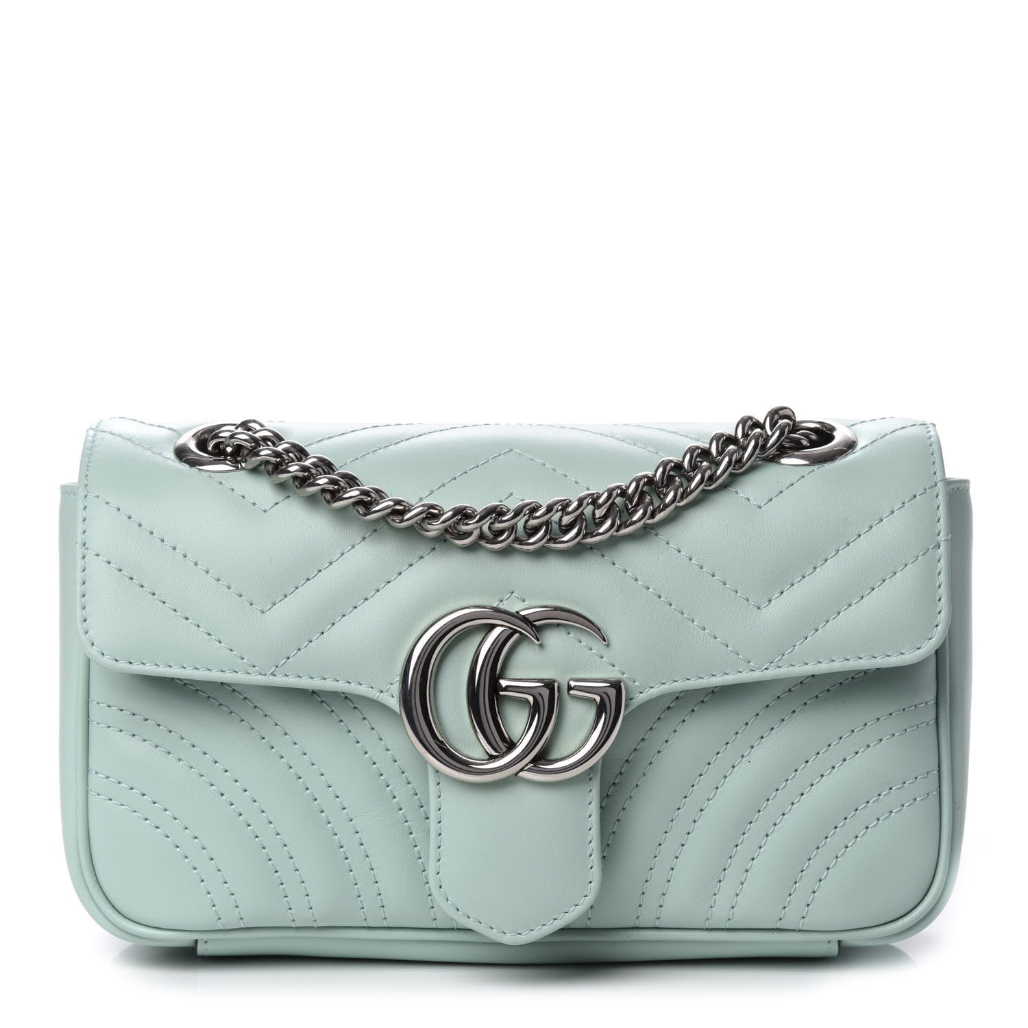 Gucci Calfskin Matelasse Mini GG Marmont Shoulder Bag Water Green 1 of 9
