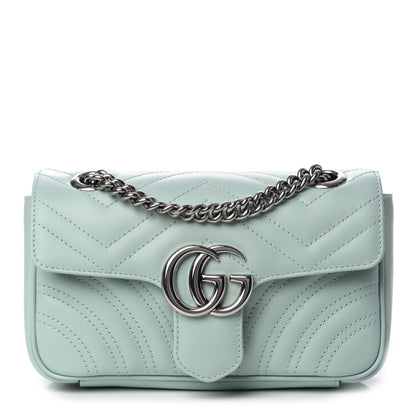 Gucci Calfskin Matelasse Mini GG Marmont Shoulder Bag Water Green 1 of 9