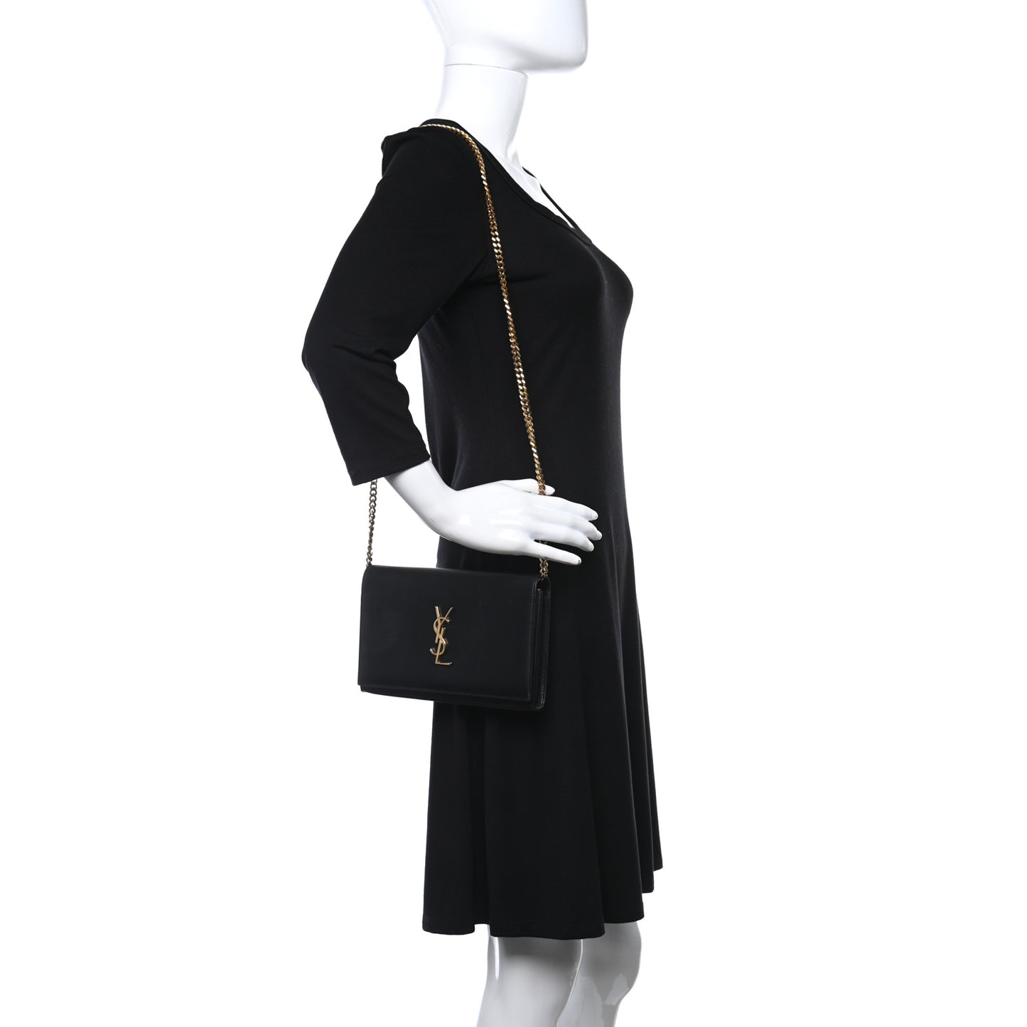Smooth Calfskin Medium Classic Monogram Kate Satchel Black