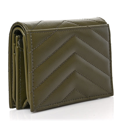 Saint Laurent Grain De Poudre Matelasse Chevron Monogram Card Case Kaki 3 of 6