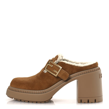 Fendi Suede Shearling Clogs 39 Caramel Latte 1 of 11