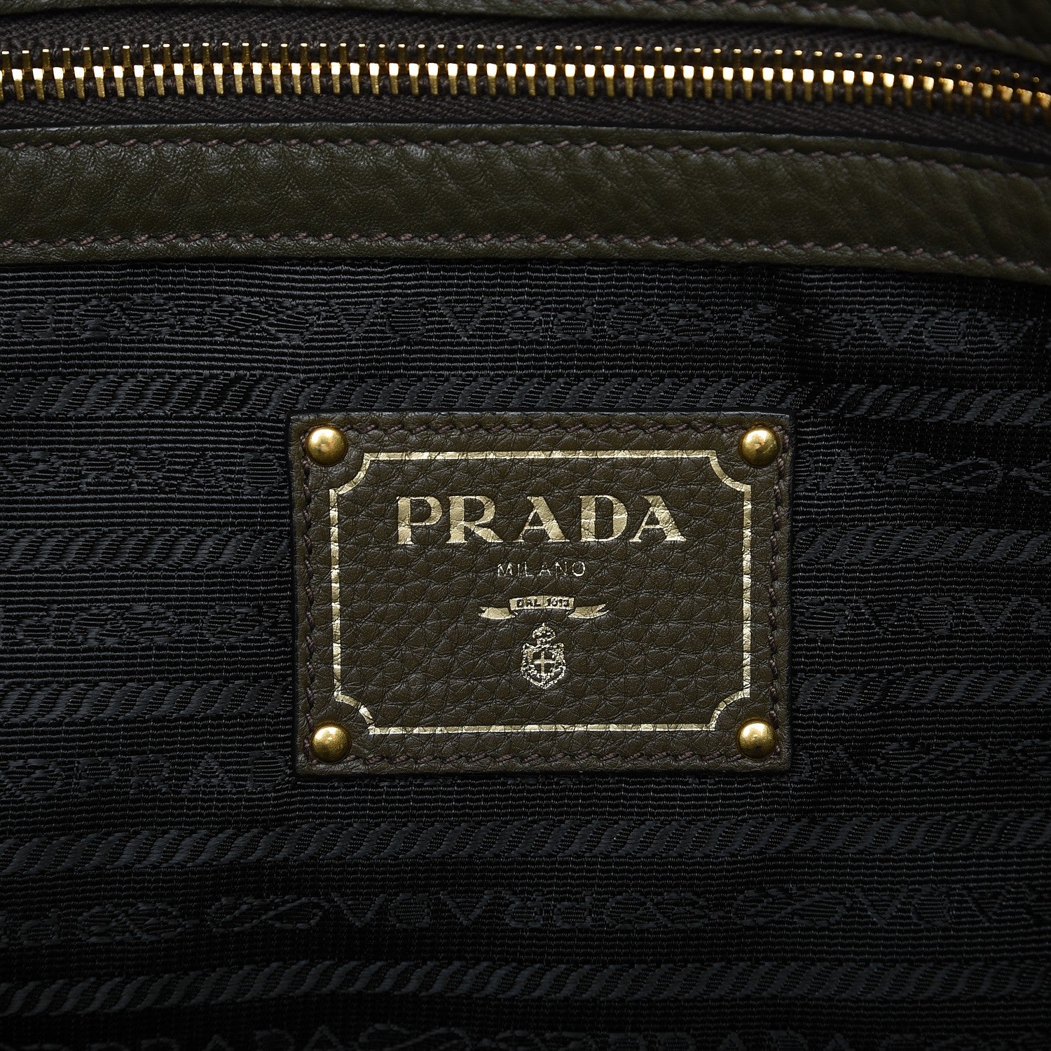 Prada Vitello Daino Logo Tote Dark Green 6 of 12