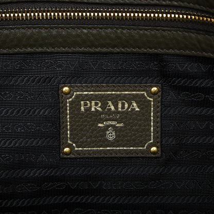 Prada Vitello Daino Logo Tote Dark Green 6 of 12