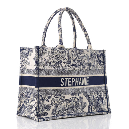 Christian Dior Canvas Embroidered Medium Dioriviera Toile De Jouy Book Tote Blue 3 of 12