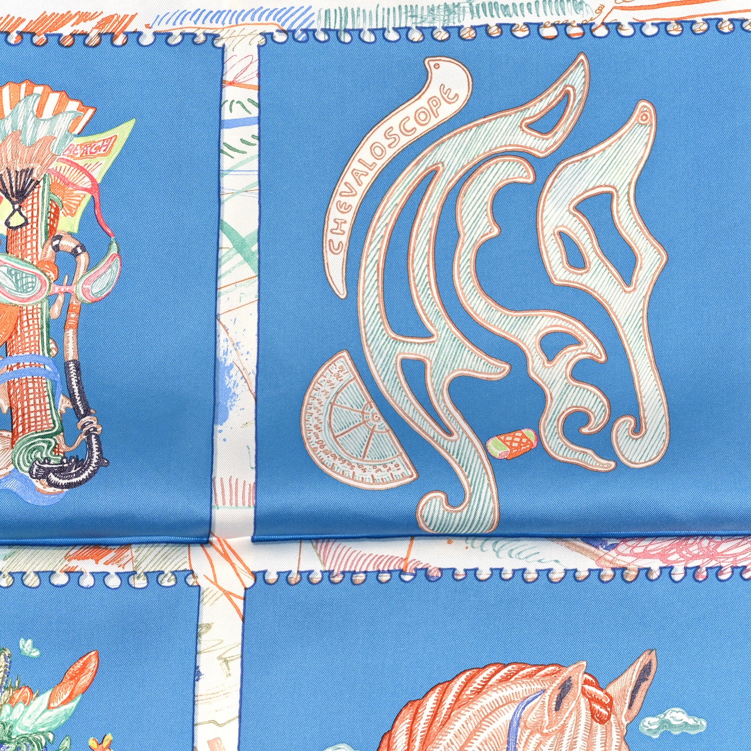 Hermes Silk Chevaloscope Scarf 90 Bleu Orange Multicolor 4 of 4