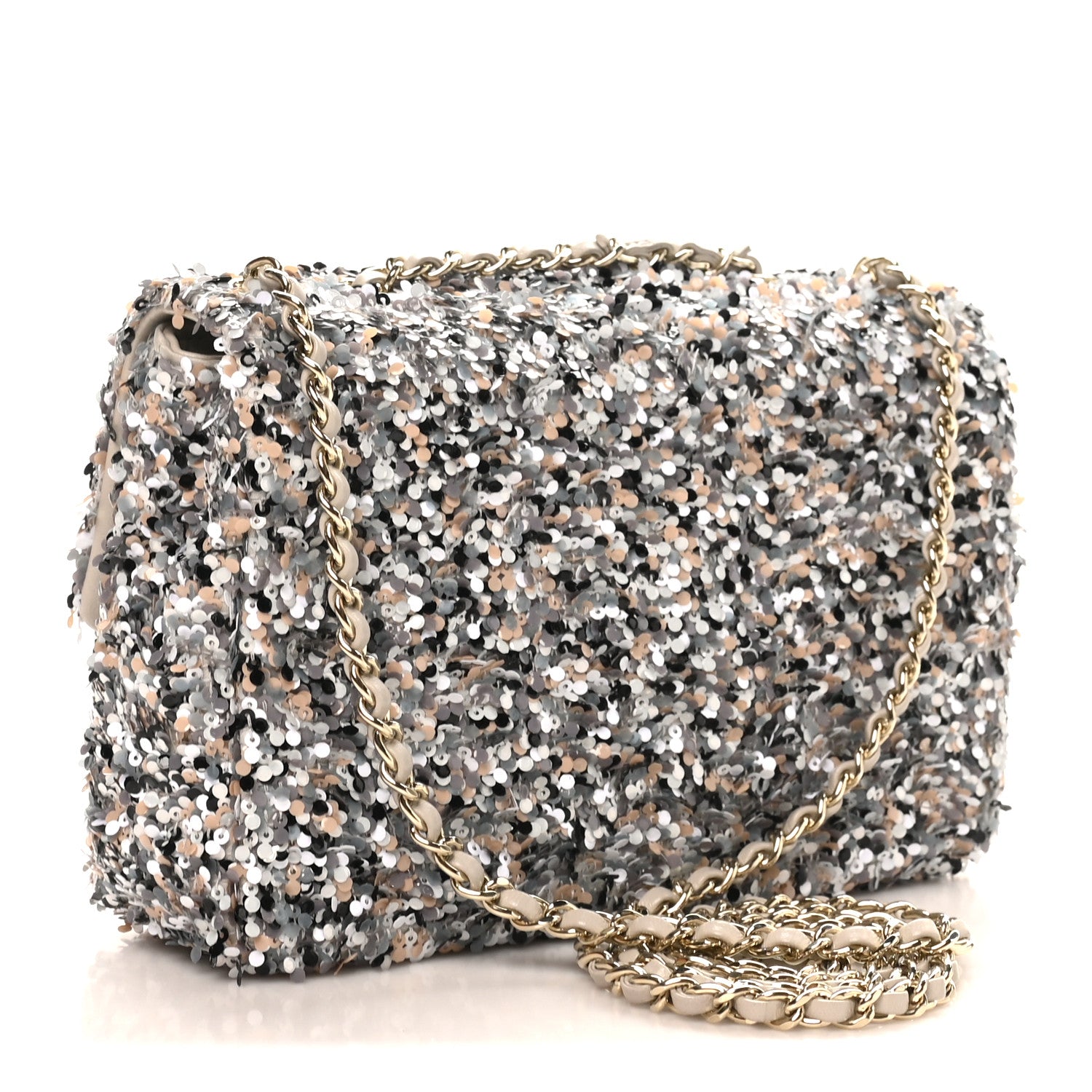 Chanel Sequin Quilted Small Single Flap Grey Black White Pearly White 2 of 10