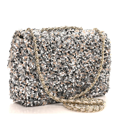 Chanel Sequin Quilted Small Single Flap Grey Black White Pearly White 2 of 10
