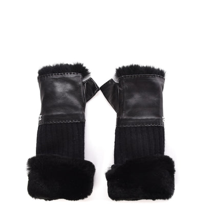 Chanel Orylag Rabbit Fur Lambskin Fingerless Gloves 7 Black 1 of 4