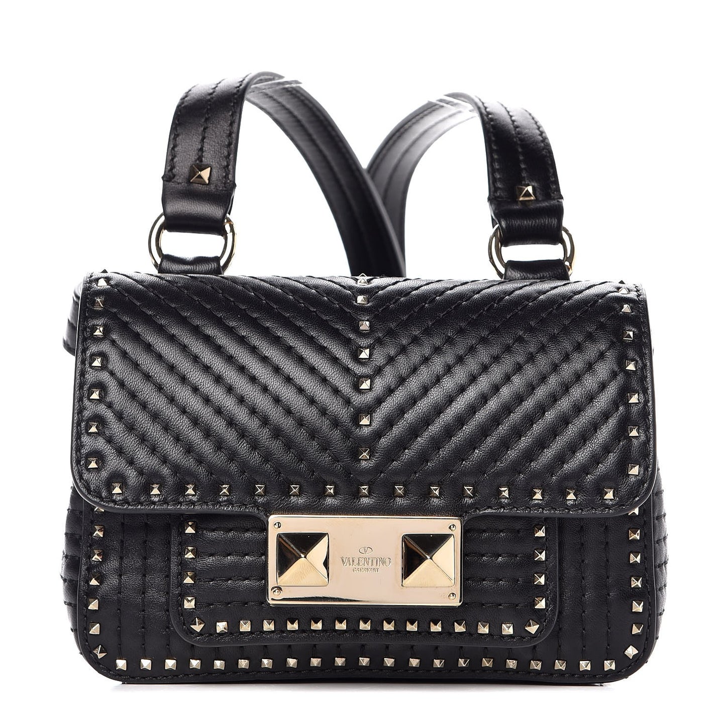 Lambskin ZiggyStud Rockstud Convertible Crossbody Belt Bag Black