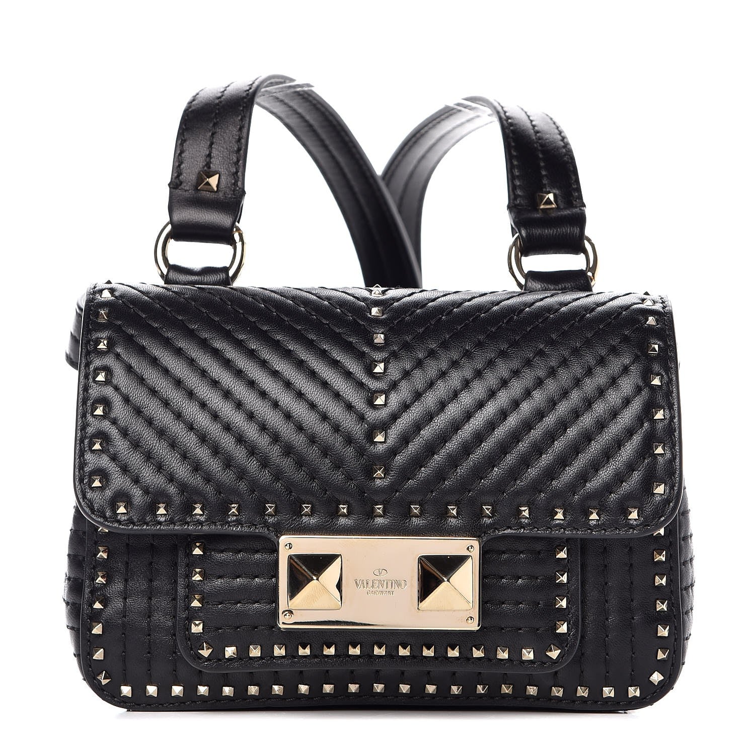 Valentino Garavani Lambskin ZiggyStud Rockstud Convertible Crossbody Belt Bag Black 1 of 8