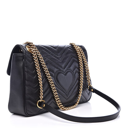 Gucci Calfskin Matelasse Medium GG Marmont Shoulder Bag Black 3 of 16