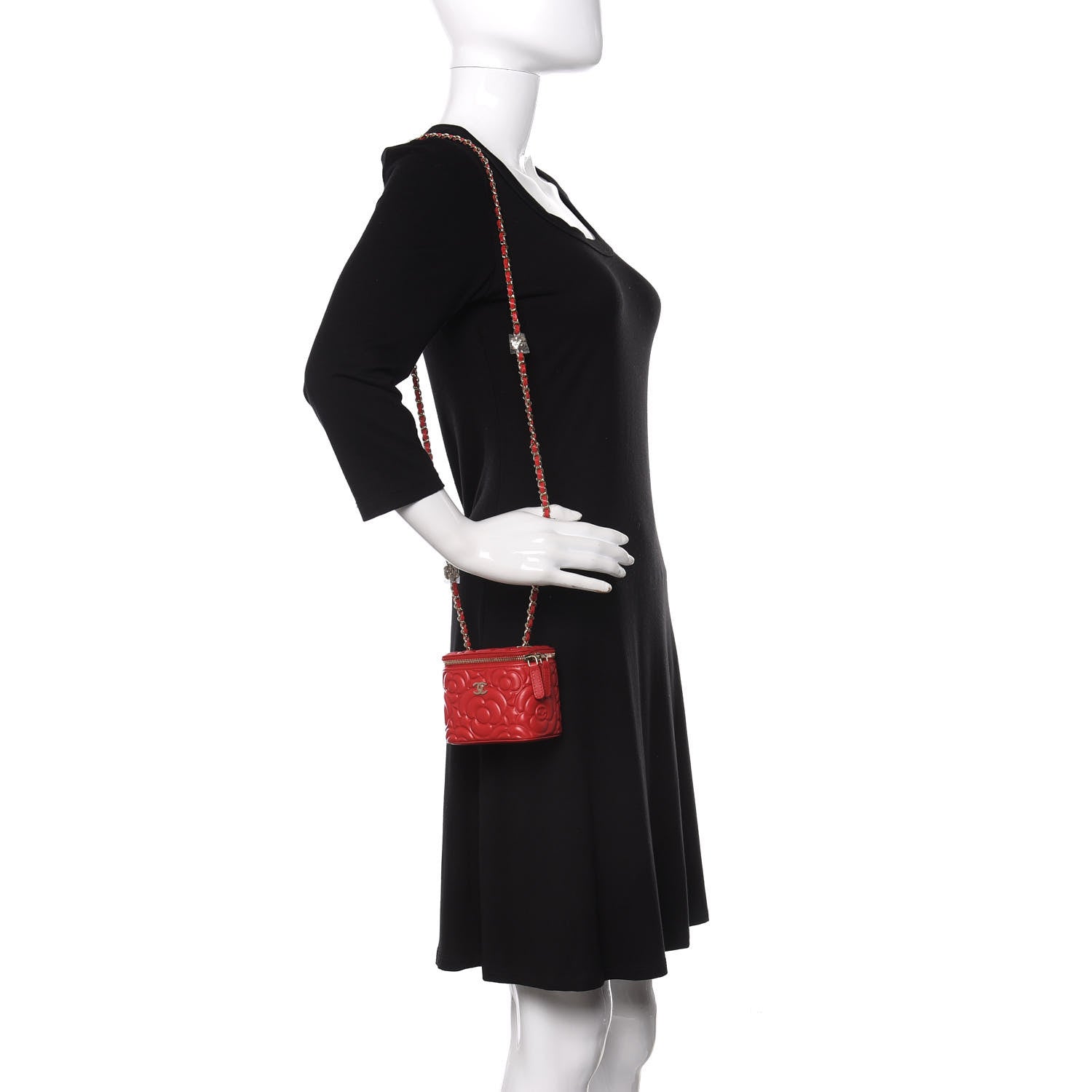 Chanel Lambskin Camellia Embossed Mini Vanity Case With Chain Red 2 of 11
