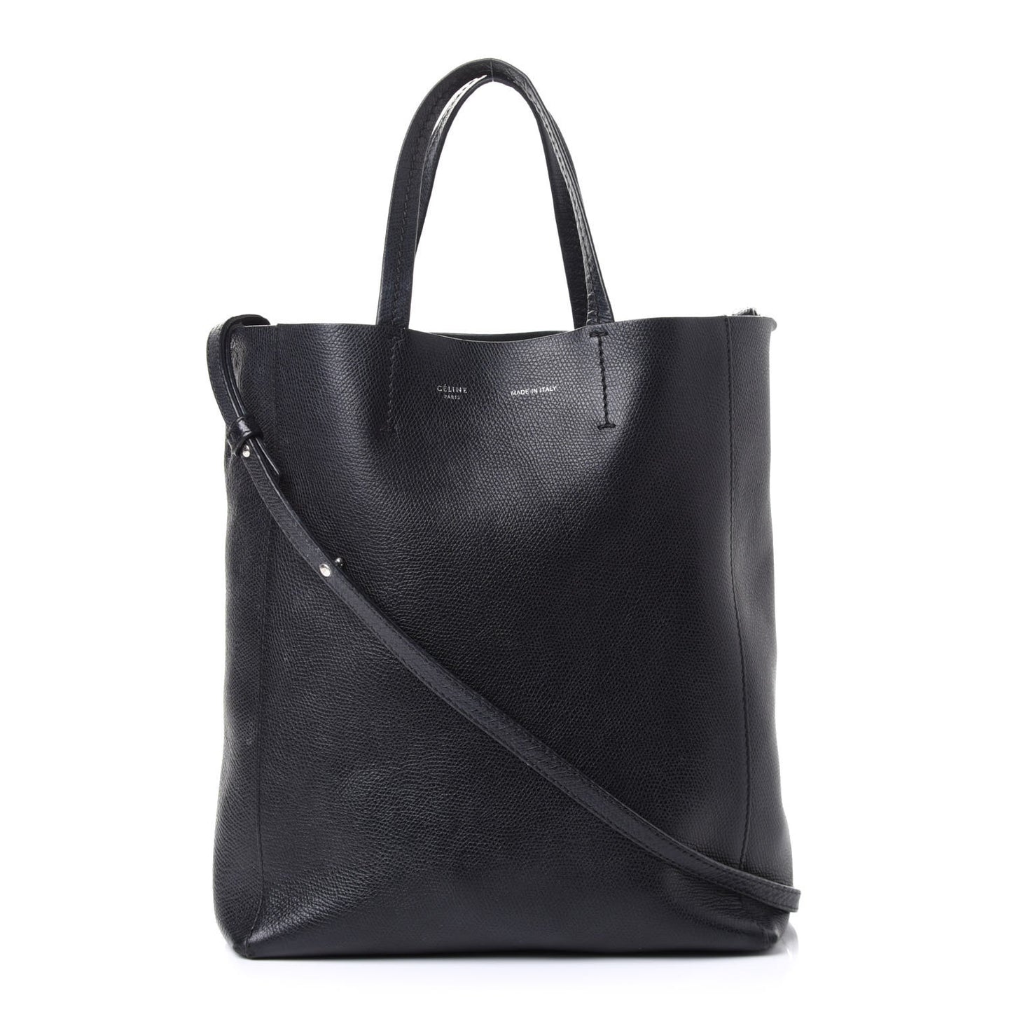 Grained Calfskin Small Vertical Cabas Black