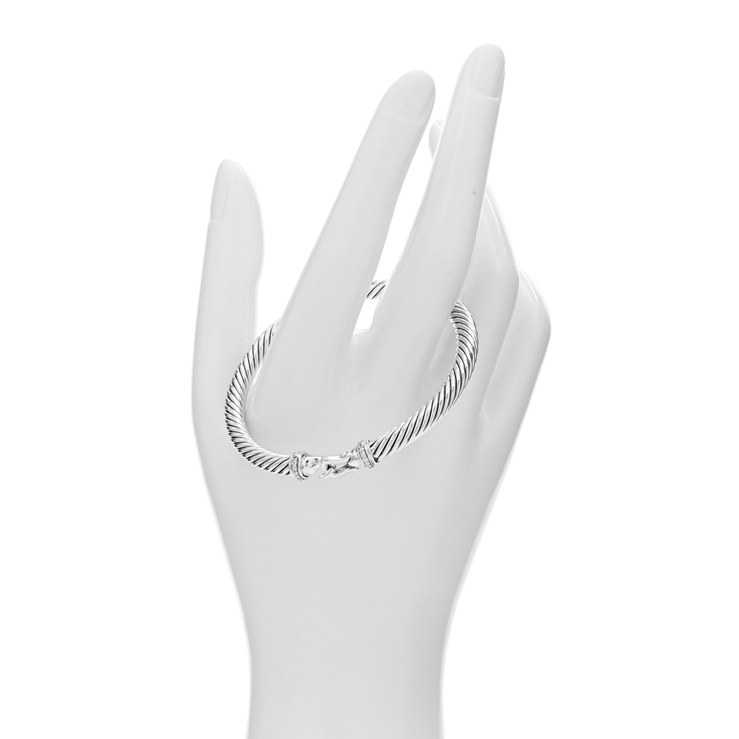 David Yurman Sterling Silver Diamond 5mm Cable Buckle Bracelet 2 of 4