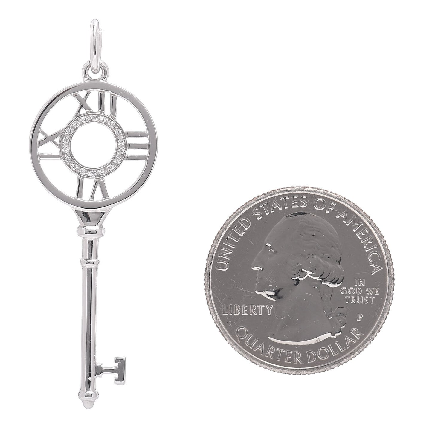 18K White Gold Diamond Atlas Key Pendant