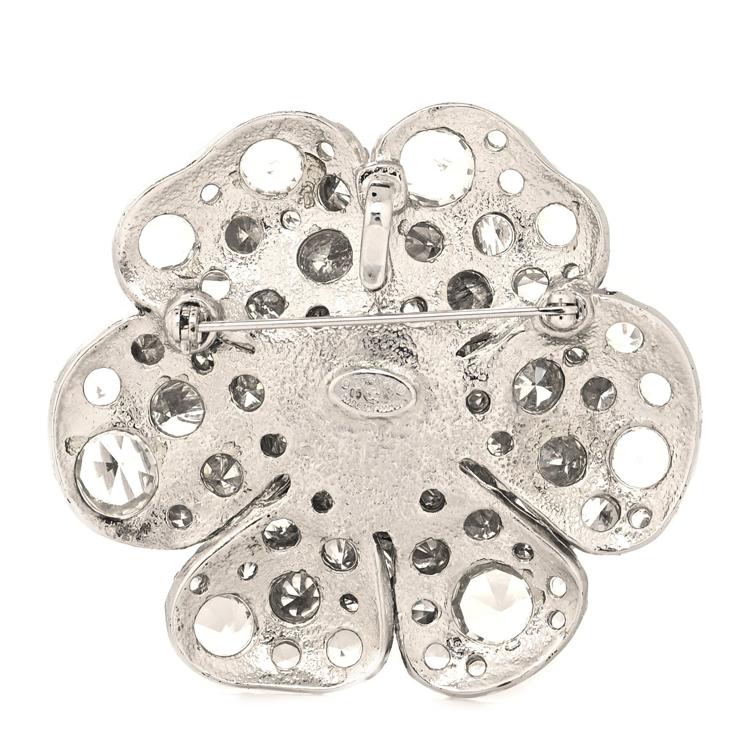 Chanel Swarovski Crystal Camellia CC Brooch Silver 3 of 4