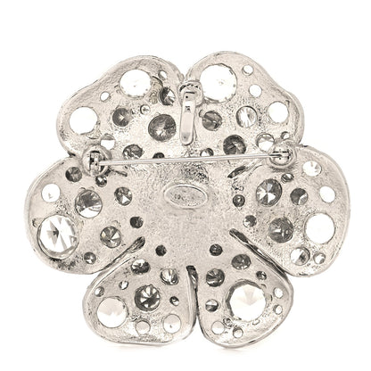 Chanel Swarovski Crystal Camellia CC Brooch Silver 3 of 4