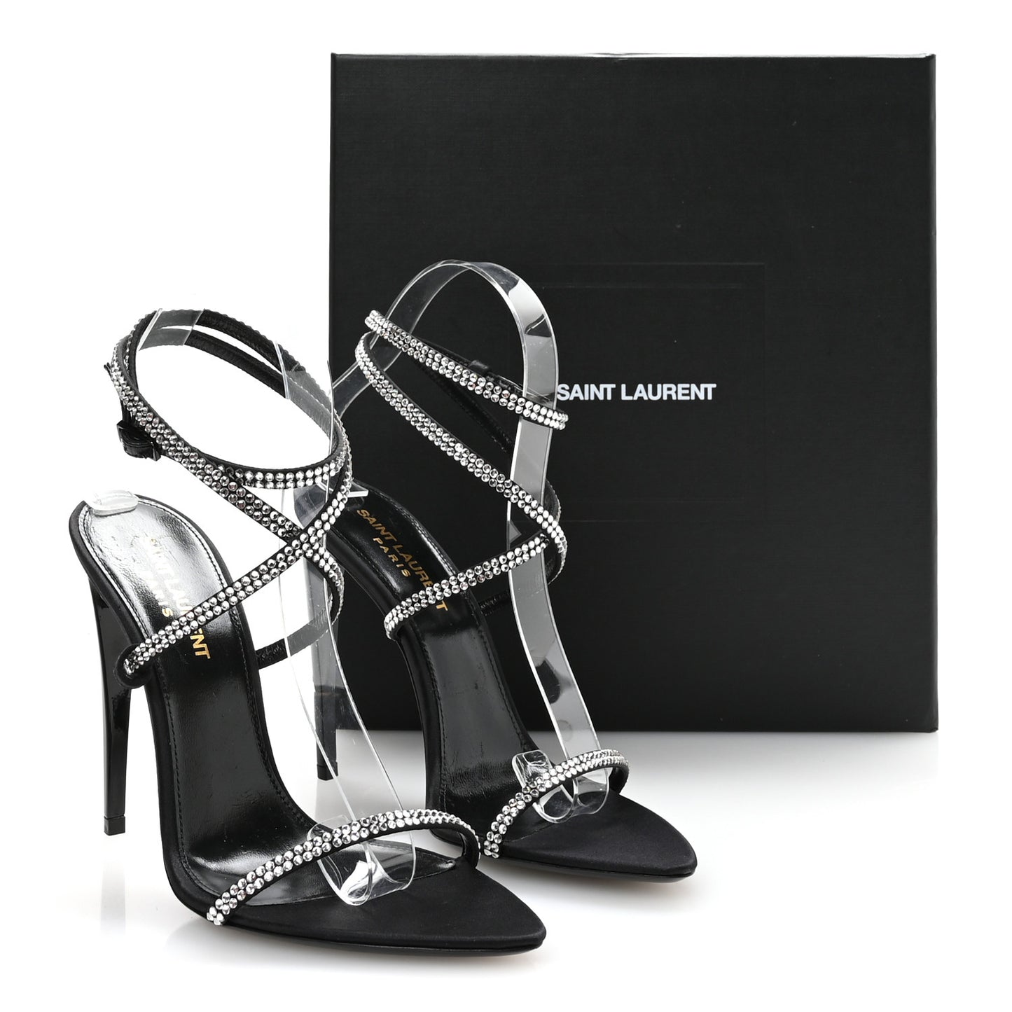 Crepe Satin Crystal Satine 110 Sandals 37.5 Black