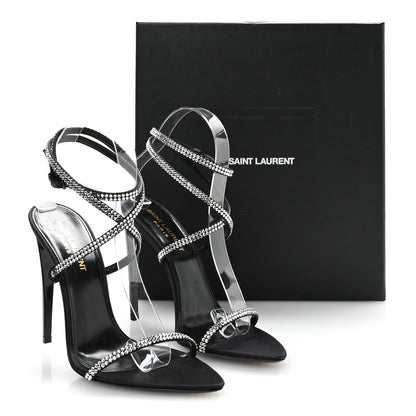 Saint Laurent Crepe Satin Crystal Satine 110 Sandals 37.5 Black 8 of 8