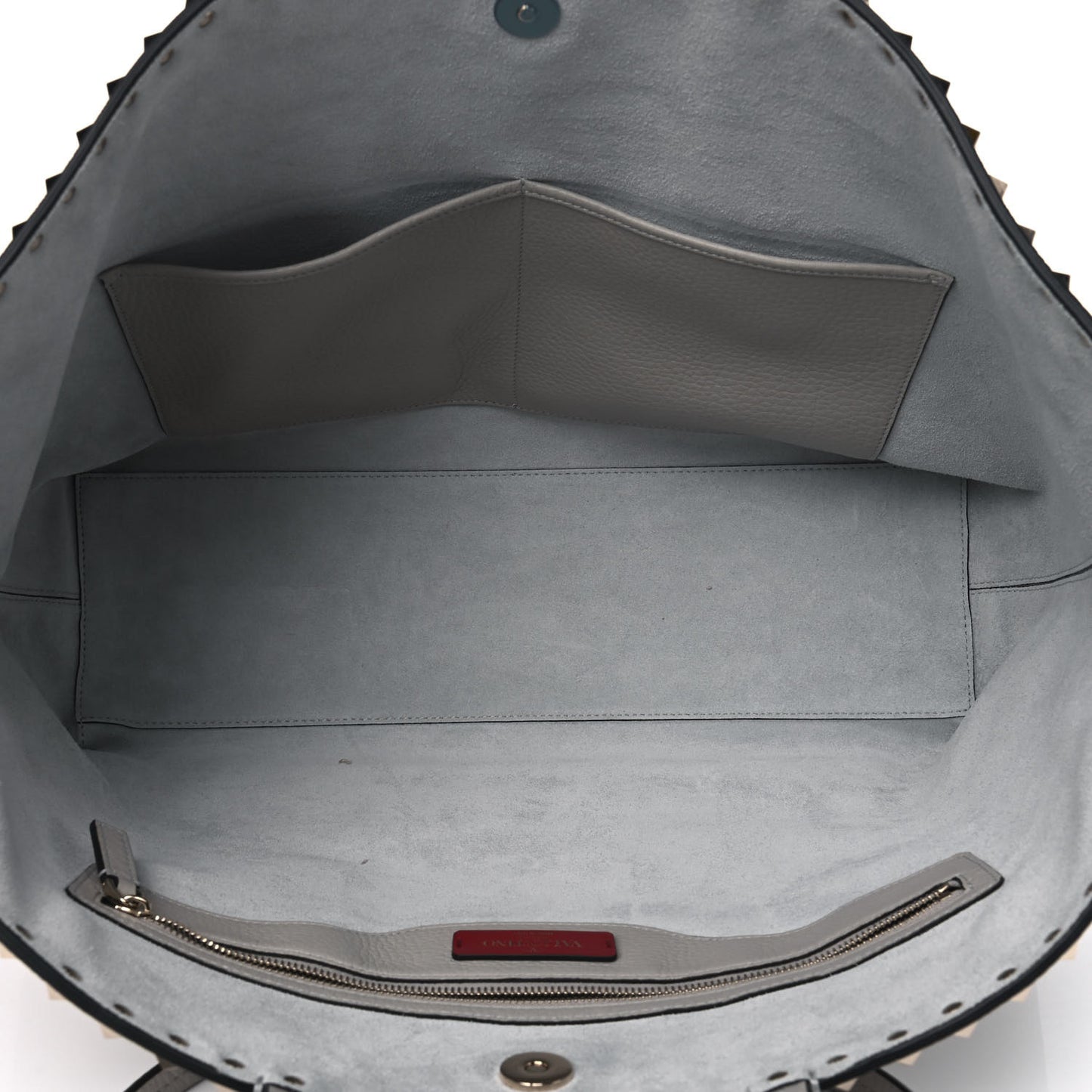 Grained Calfskin Rockstud Shoulder Tote Pastel Grey