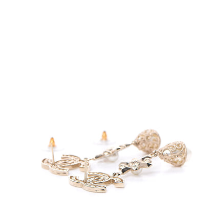 Chanel Crystal Pearl CC Drop Earrings Gold 4 of 4
