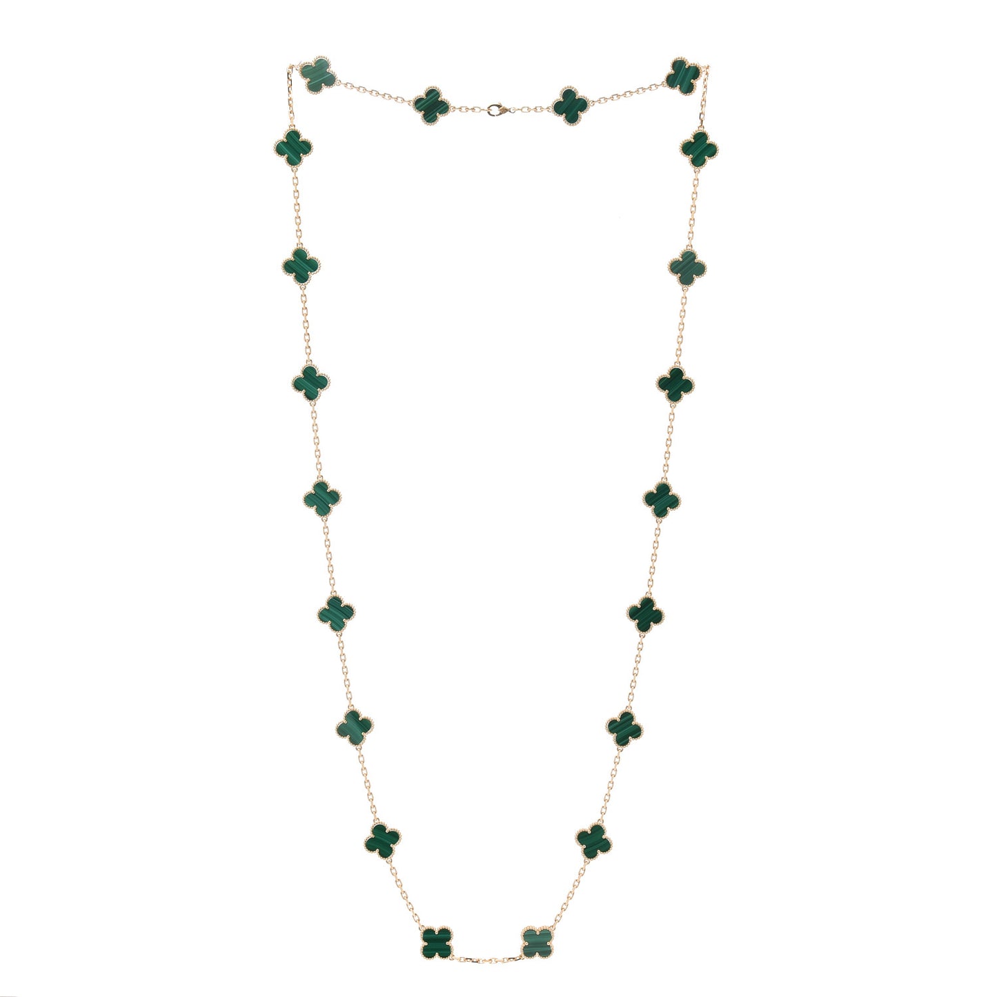 18K Yellow Gold Malachite 20 Motifs Vintage Alhambra Necklace