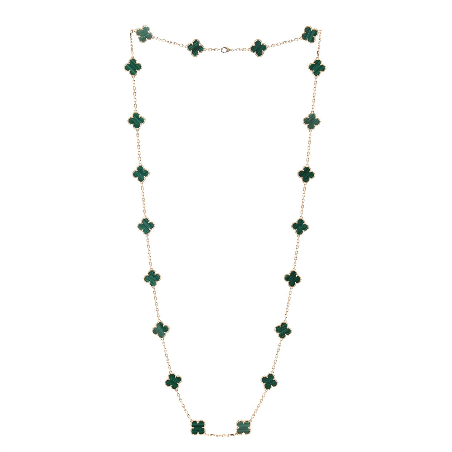 Van Cleef & Arpels 18K Yellow Gold Malachite 20 Motifs Vintage Alhambra Necklace 3 of 8