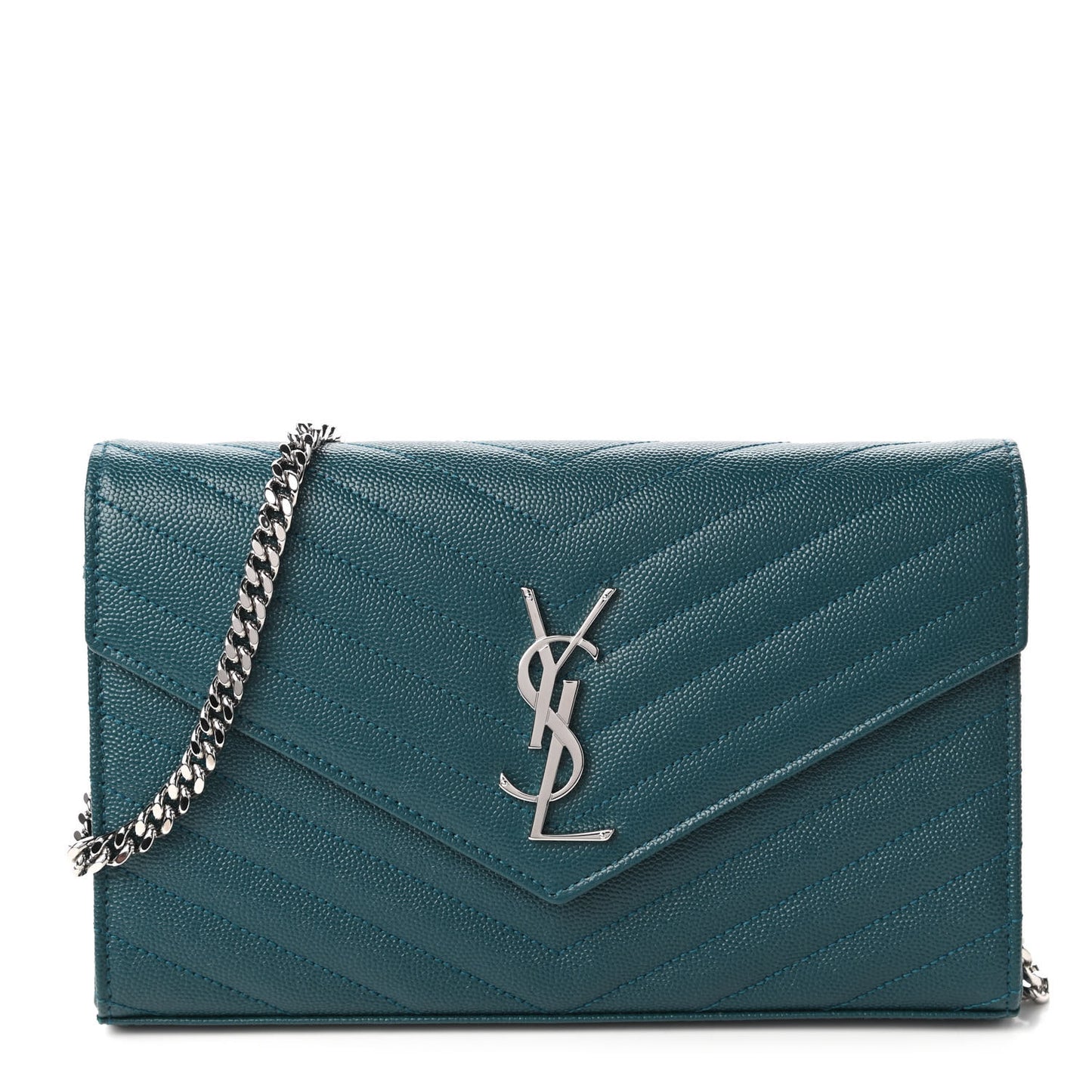 Grain De Poudre Matelasse Chevron Monogram Chain Wallet Petrol Green